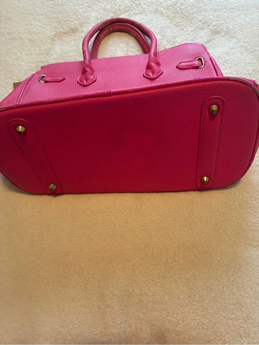 Pink Structured Leather Satchel Handbag Designer Inspired